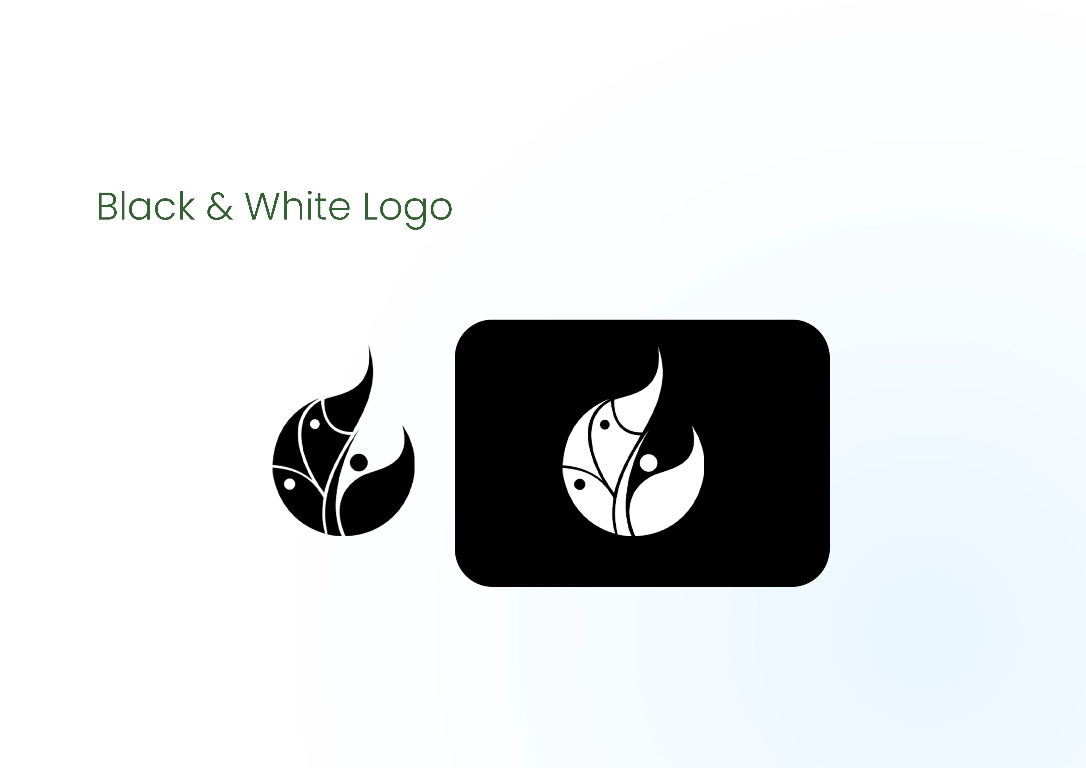 Black and white logo variants showing the MindDhara icon in solid black on white, and reversed white on a solid black rounded rectangle